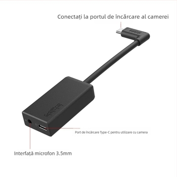 Adaptor GoPro original pentru microfon, cablu audio 3,5 mm – nucleu de cupru, cablu de cupru