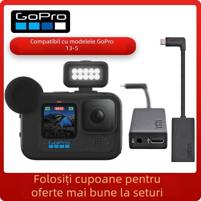 Adaptor GoPro original pentru microfon, cablu audio 3,5 mm – nucleu de cupru, cablu de cupru