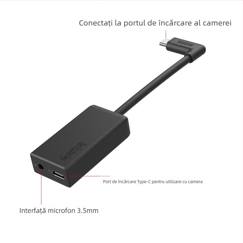 Adaptor GoPro original pentru microfon, cablu audio 3,5 mm – nucleu de cupru, cablu de cupru