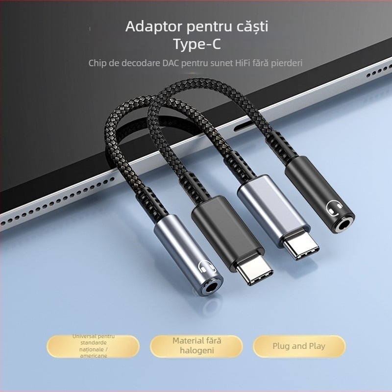 ZHANCHI WIRE&CABLE ZC-7001 DAC Linie de sunet digital USB-C la 3,5 mm, adaptor decodare, cupru fără oxigen, placare cu nichel, ROHS