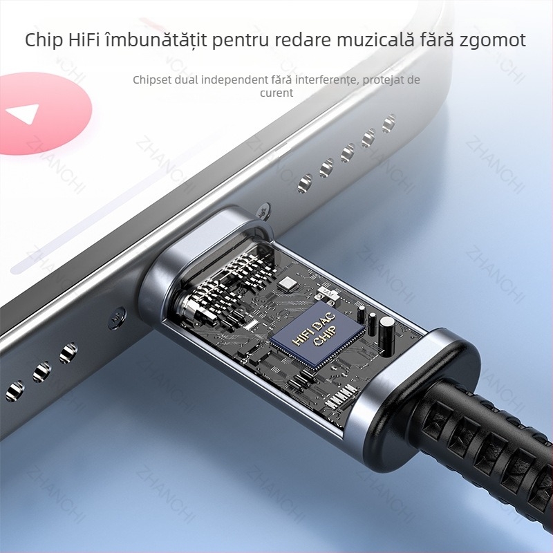 ZHANCHI WIRE&CABLE ZC-7001 DAC Linie de sunet digital USB-C la 3,5 mm, adaptor decodare, cupru fără oxigen, placare cu nichel, ROHS