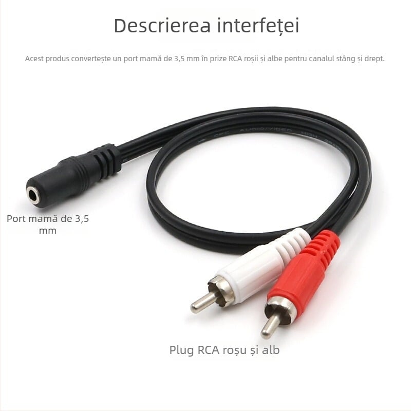 Cablu audio 3,5 mm femelă la două conectori RCA