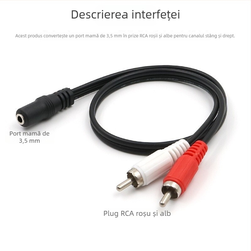 Cablu audio 3,5 mm femelă la două conectori RCA