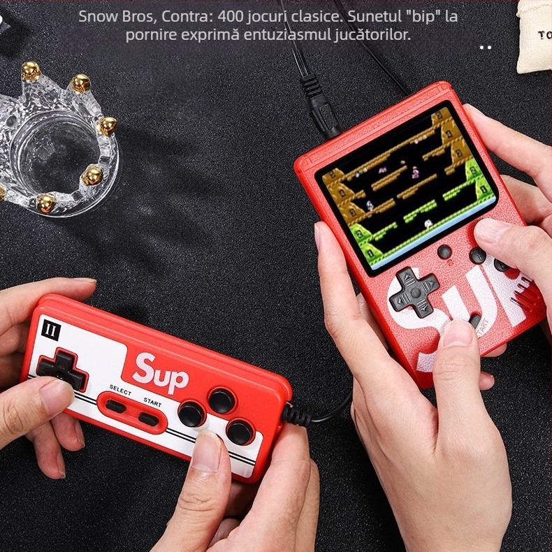Consolă portabilă de jocuri retro pentru două persoane cu conectare la TV, sistem de 8 biți, 1 GB memorie, interfață USB, ieșire AV