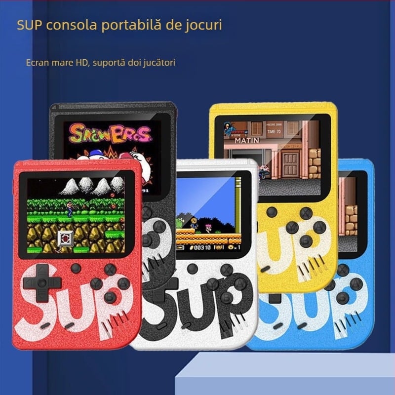 Consolă portabilă de jocuri retro pentru două persoane cu conectare la TV, sistem de 8 biți, 1 GB memorie, interfață USB, ieșire AV