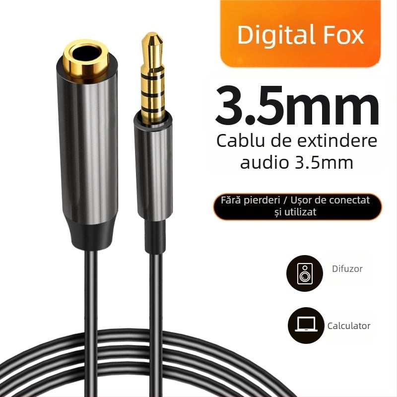 Cablu de extensie audio 3,5 mm, cu mufa bărbat–femeie, 4 conductori, pentru microfoane și căști