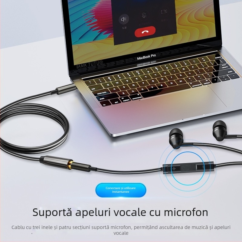Cablu de extensie audio 3,5 mm, cu mufa bărbat–femeie, 4 conductori, pentru microfoane și căști