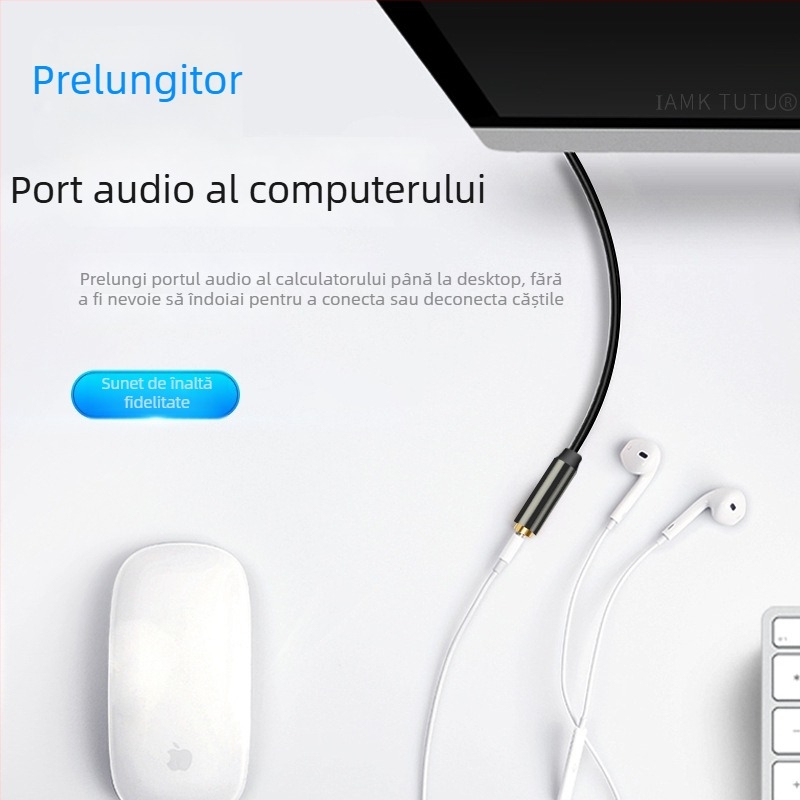 Cablu de extensie audio 3,5 mm, cu mufa bărbat–femeie, 4 conductori, pentru microfoane și căști