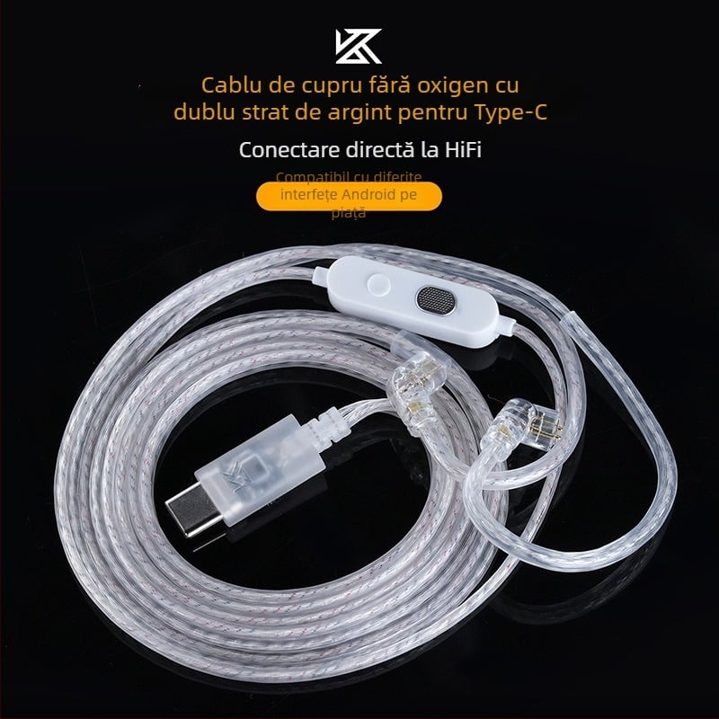 KZ cablu de upgrade Type-C, dublu-paralel pentru căști, cu miez din cupru OFC și contacte placate