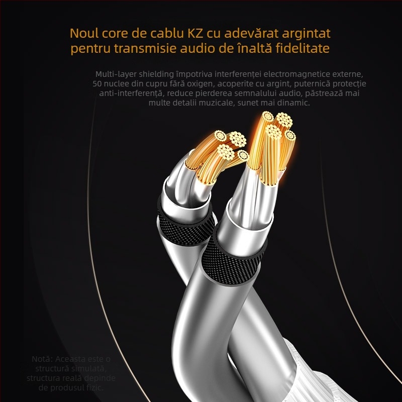 KZ cablu de upgrade Type-C, dublu-paralel pentru căști, cu miez din cupru OFC și contacte placate