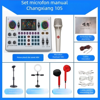Carte audio externă pentru streaming live, jocuri și karaoke | Model C100, Bluetooth 5.0, răspuns în frecvență 40Hz-20kHz, SNR ≥75dB, baterie încorporată