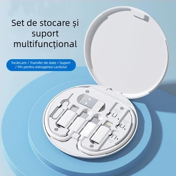 Cutie de stocare cabluri 6-în-1, încărcare 60W și transfer de date, adaptor multifuncțional cu Lightning, USB-C, Micro USB și OTG, 1–5 conectori, material TPE