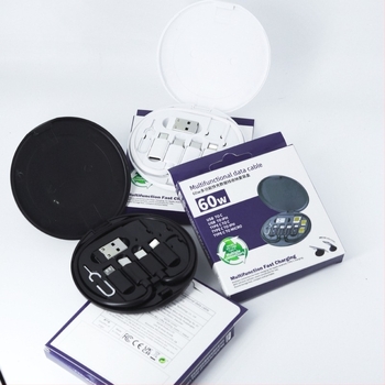 Cutie de stocare cabluri 6-în-1, încărcare 60W și transfer de date, adaptor multifuncțional cu Lightning, USB-C, Micro USB și OTG, 1–5 conectori, material TPE