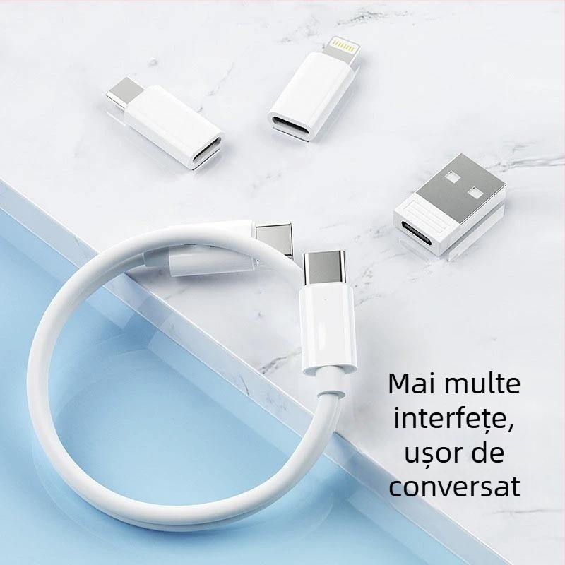 Cutie de stocare cabluri 6-în-1, încărcare 60W și transfer de date, adaptor multifuncțional cu Lightning, USB-C, Micro USB și OTG, 1–5 conectori, material TPE