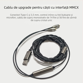 Cablu MMCX pentru upgrade-ul căștilor cu decodare Type-C, CX31993 Hi-Fi, miez din nylon, cupru fără oxigen, compatibil cu Shure SE215/SE846