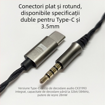 Cablu MMCX pentru upgrade-ul căștilor cu decodare Type-C, CX31993 Hi-Fi, miez din nylon, cupru fără oxigen, compatibil cu Shure SE215/SE846