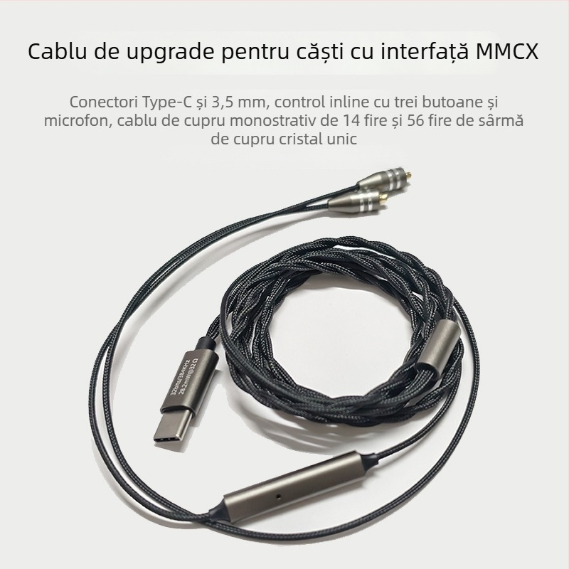 Cablu MMCX pentru upgrade-ul căștilor cu decodare Type-C, CX31993 Hi-Fi, miez din nylon, cupru fără oxigen, compatibil cu Shure SE215/SE846