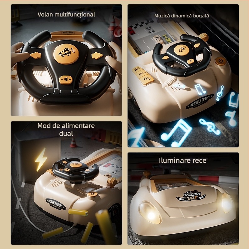 Volan de simulare pentru copii – jucărie educațională electrică pentru desktop cu aventură, mod dual și muzică, pentru vârsta 7-14 ani