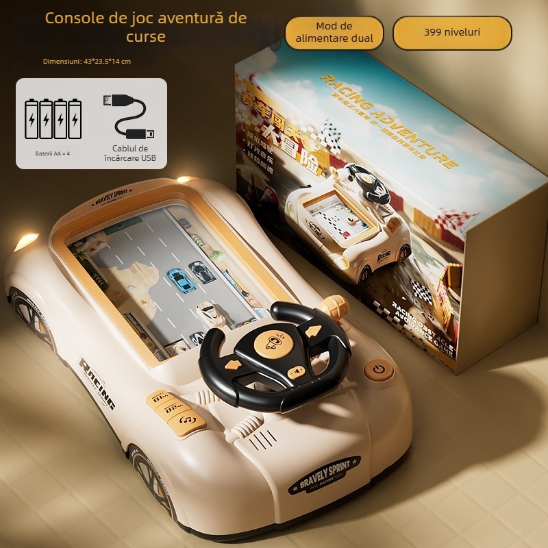 Volan de simulare pentru copii – jucărie educațională electrică pentru desktop cu aventură, mod dual și muzică, pentru vârsta 7-14 ani