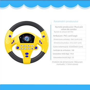 Volan de jucărie electric pentru copii – educație timpurie cu muzică și interactivitate, construcție din plastic, alimentare cu baterii, potrivit vârstei 4–6 ani