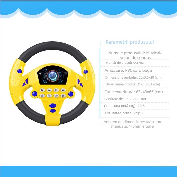 Volan de jucărie electric pentru copii – educație timpurie cu muzică și interactivitate, construcție din plastic, alimentare cu baterii, potrivit vârstei 4–6 ani