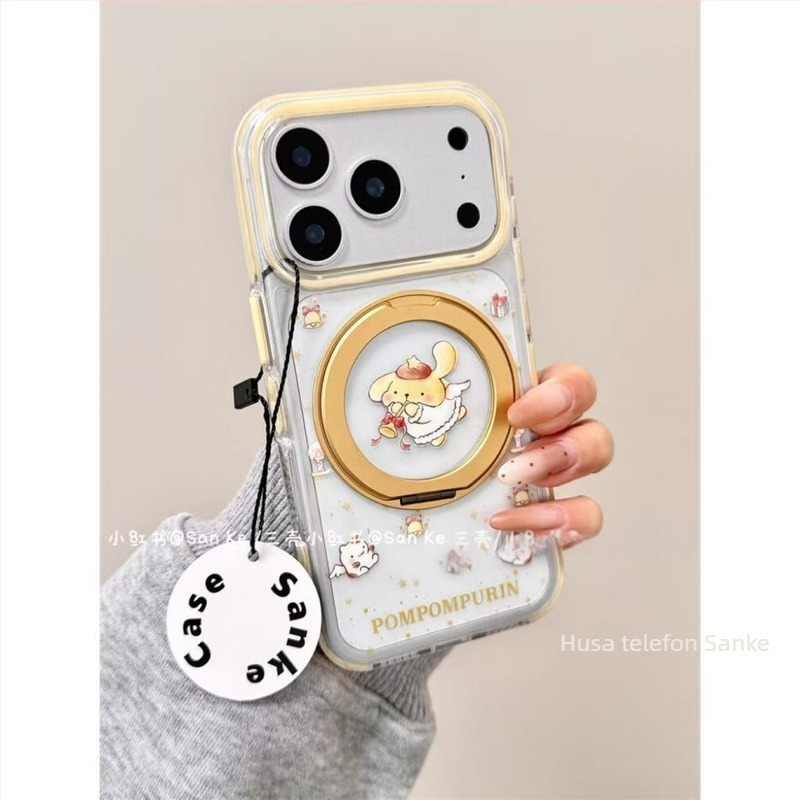 Carcasă de protecție pentru telefon cu suport transparent pliabil; design drăguț cu personaje de desene animate; protecție anti-cădere; pentru iPhone 15 și 16 Pro