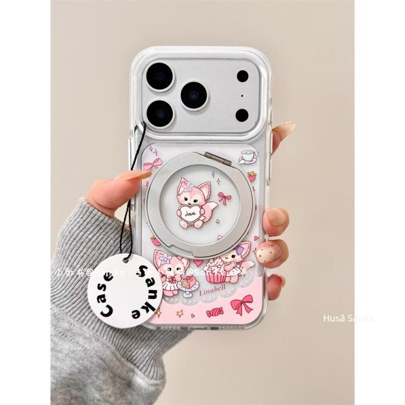 Carcasă de protecție pentru telefon cu suport transparent pliabil; design drăguț cu personaje de desene animate; protecție anti-cădere; pentru iPhone 15 și 16 Pro