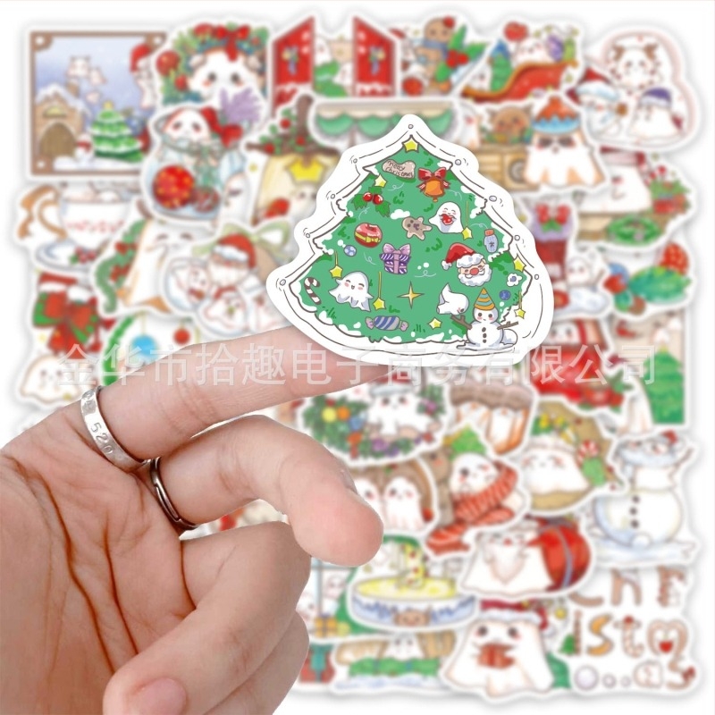 Set de stickere pe foi – Spiriduși de Crăciun, 50 foi, PVC autocolant, stil desen animat