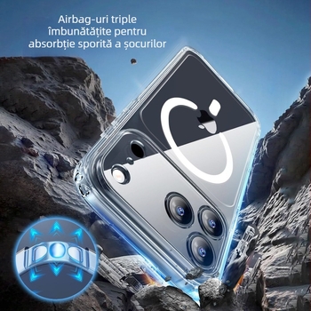 Carcasă transparentă magnetică pentru iPhone 11–14 Pro/Max cu găuri precise și protecție completă a obiectivului (Material: TPU+PC; Turnare prin injecție; Funcții: atracție magnetică, anti-cădere)