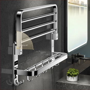Suport prosoape din oțel inoxidabil 304, 2 niveluri, montat pe perete, fără găuri, pliabil