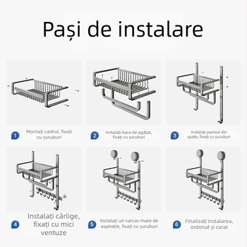 Raft de baie din aluminiu, fără găuri, suport pentru prosoape, etajeră cu trei niveluri, finisaj spray-plastic, capacitate de încărcare 20 kg
