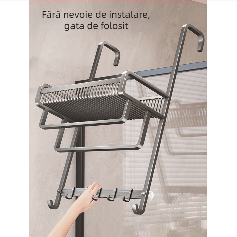Raft de baie din aluminiu, fără găuri, suport pentru prosoape, etajeră cu trei niveluri, finisaj spray-plastic, capacitate de încărcare 20 kg