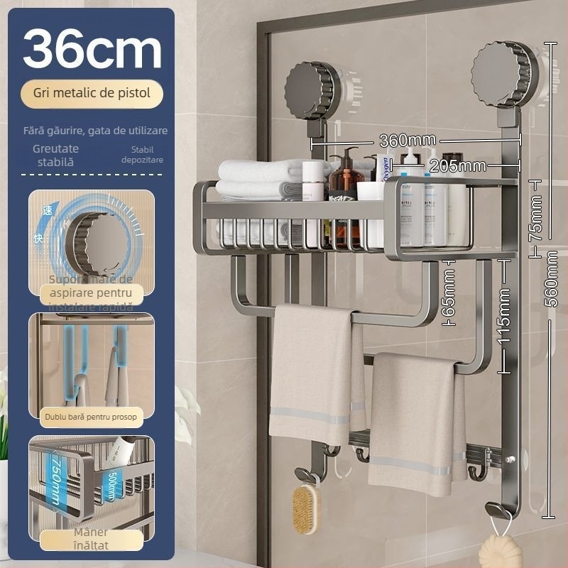 Raft de baie din aluminiu, fără găuri, suport pentru prosoape, etajeră cu trei niveluri, finisaj spray-plastic, capacitate de încărcare 20 kg