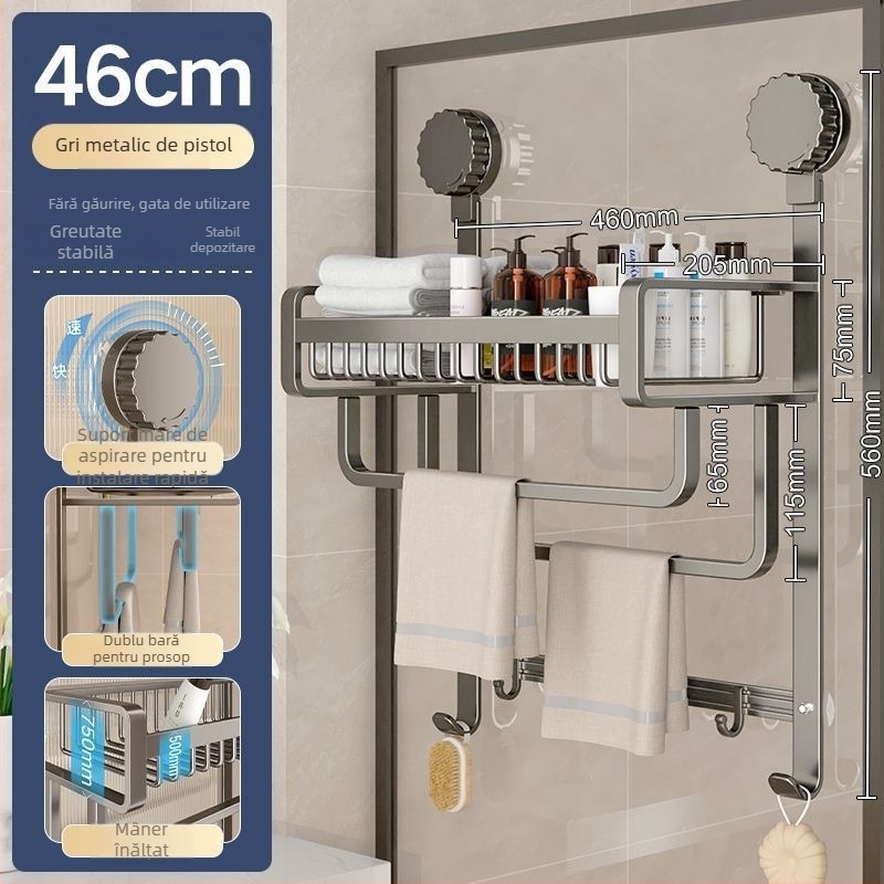 Raft de baie din aluminiu, fără găuri, suport pentru prosoape, etajeră cu trei niveluri, finisaj spray-plastic, capacitate de încărcare 20 kg