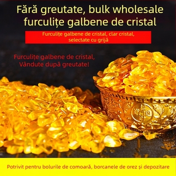 Ornament geometric din cristal citrin pentru acvariu — decor modern minimalist, ambalat într-o pungă PP