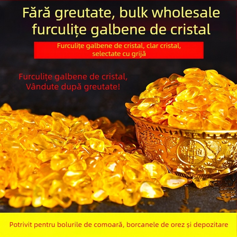 Ornament geometric din cristal citrin pentru acvariu — decor modern minimalist, ambalat într-o pungă PP