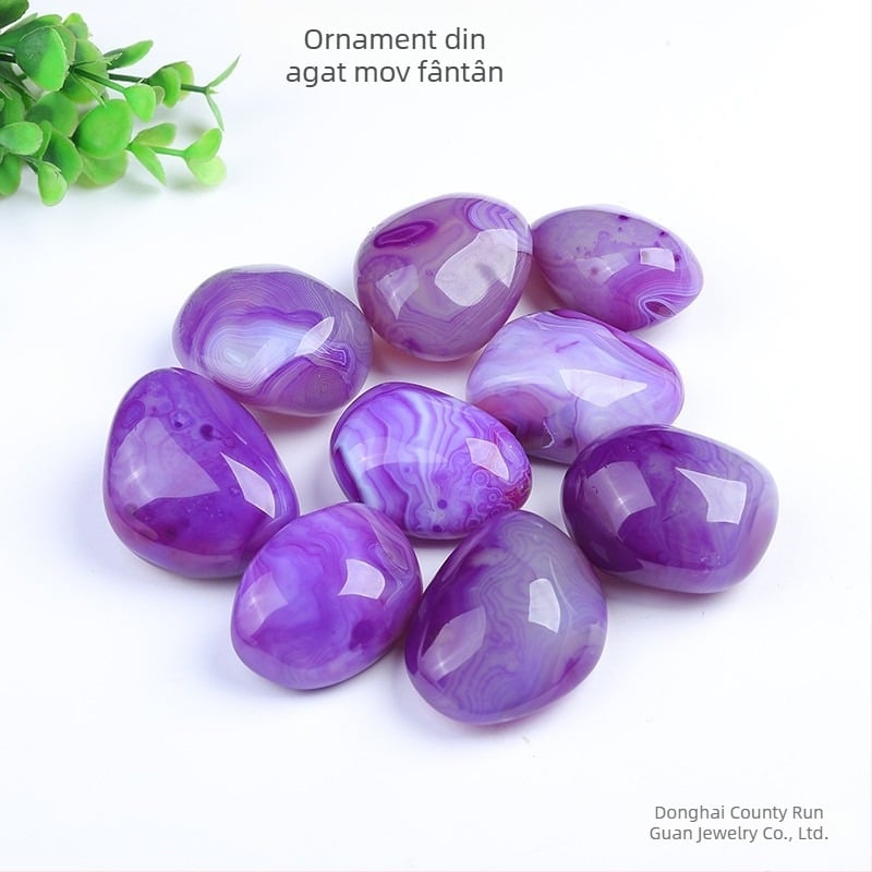 Piesă de mână din agat cu dungi mov; Material: agat; Brand: Crown Jewelry; Stil: modernă, simplitate; Ambalare: pungă PP