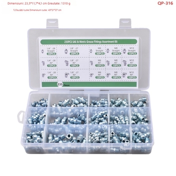 Set de duze de ungere, 235 de piese, ambalat într-o cutie, cu M6, M8, M10, UNF 1/4-28 și 1/8-27 NPT