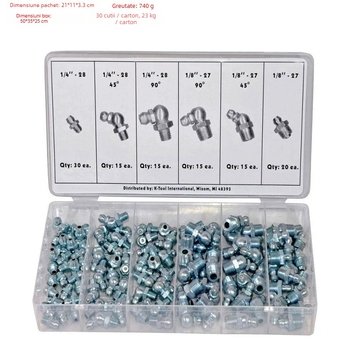 Set Nipeli din alamă, 110 buc., Imperial/Metric, UNF 1/4-28 SAE, 1/8-27 NPT
