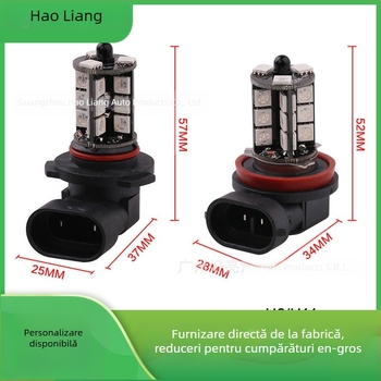 BYL far LED de ceață pentru mașină, 12V, 5W, 200 lm, 27 LED 5050, telecomandă inclusă, compatibil cu H11/H8/H4/H7/9005/9006/H1/H3/880/881