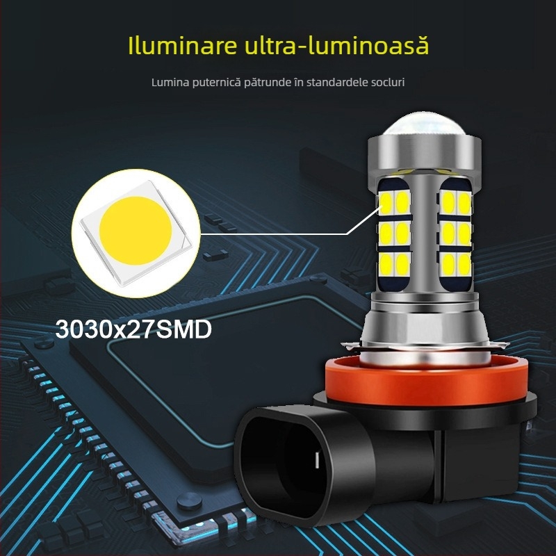Lumini LED pentru farurile de ceață ale mașinii, compatibile cu H8/H11/9005/9006/H7/H10/H16, 12-20V DC, 15W, 5000 lm, 3030-27SMD