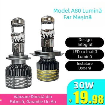 Faruri LED pentru mașină model A80, 30-60W, 2.1A, compatibil universal
