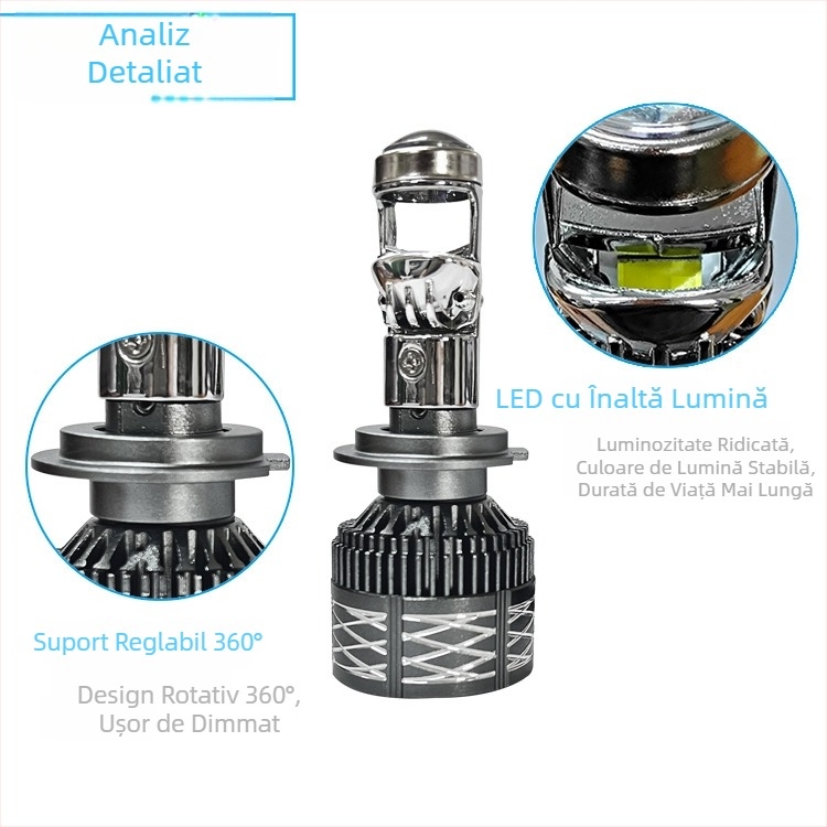 Faruri LED pentru mașină model A80, 30-60W, 2.1A, compatibil universal