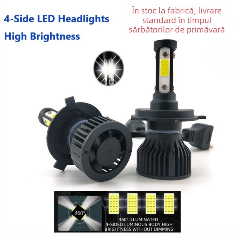 Far LED auto V7 cu COB LED patru laturi și fascicul integrat înalt/jos, 48W, 4800LM, 12V