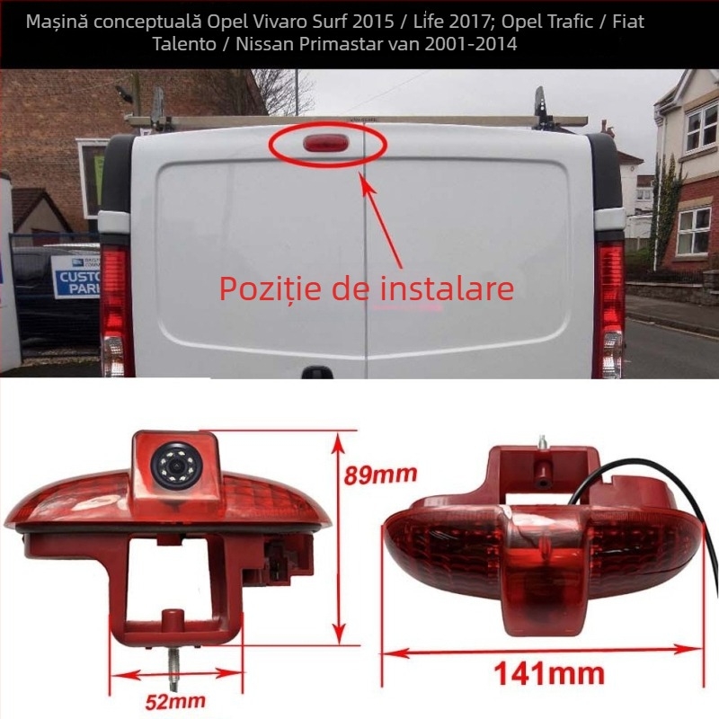 Cameră pentru vedere spre spate cu lampă de frână, viziune nocturnă HD, 12V, rezoluție 628x586, NTSC, modelul 7885, compatibil Renault Opel