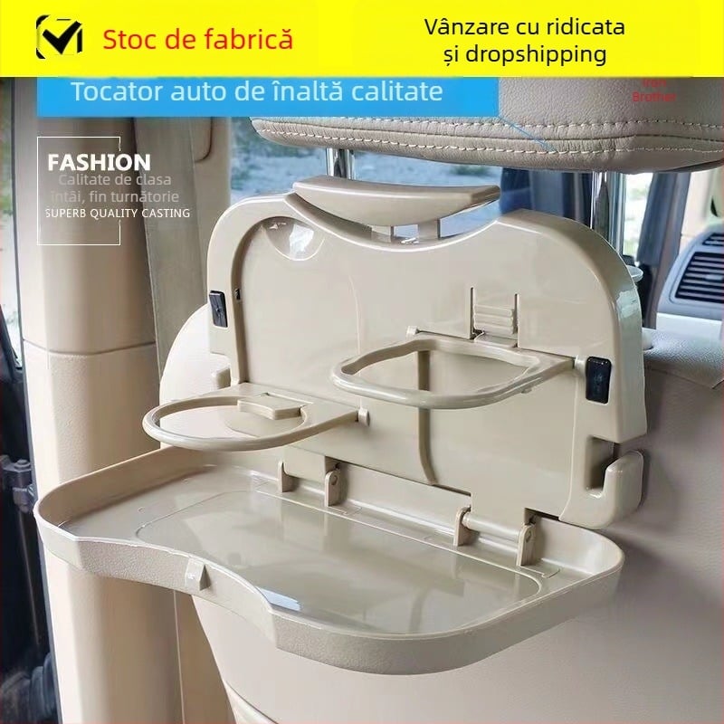 Masă pliabilă pentru bancheta din spate a mașinii, cu suport pentru pahar, birou mic portabil, ABS plastic (Model: Car dining table; Compatibil cu spătarul scaunului din spate)