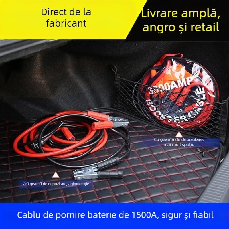 Cablu de pornire pentru baterie auto, cupru pur, 1500A, clemă dragon