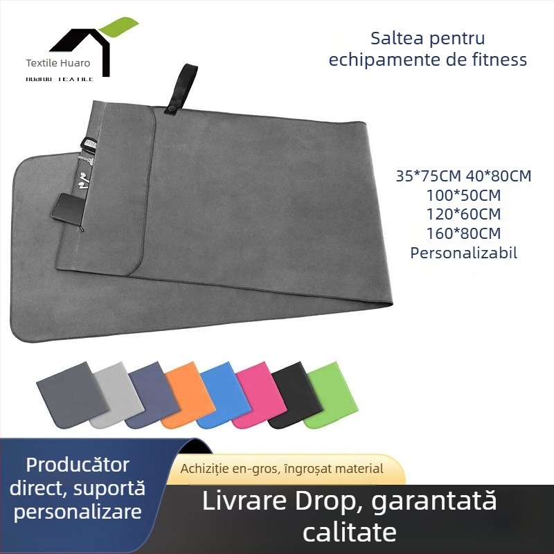 Prosop de microfibră pentru sport, uscare rapidă, cu buzunar, imprimeu suede-look, logo personalizabil (200 g)