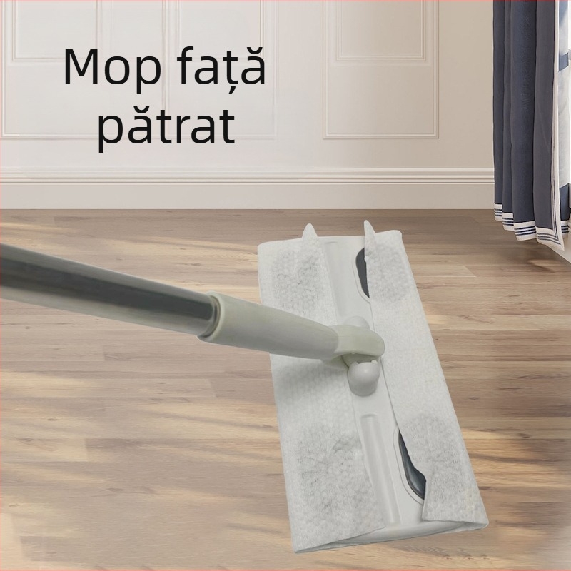 Mop plat pentru față cu prosop de față, tijă din oțel inoxidabil, acționare cu un singur motor, încărcare directă a prosoapelor, tijă obișnuită + placă din plastic