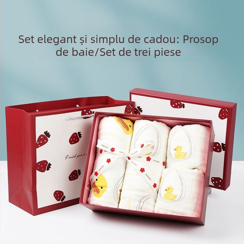 Set de prosoape pentru bebeluși din țesătură de gază 100% bumbac, cu șase straturi, absorbante, în cutie cadou, 3 piese